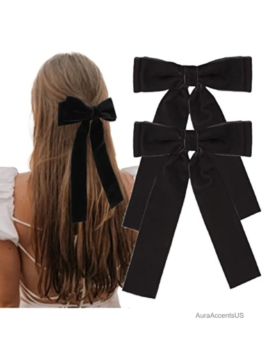 Velvet Hair Bow Clips Handmade Barrette Accessories 2 Count